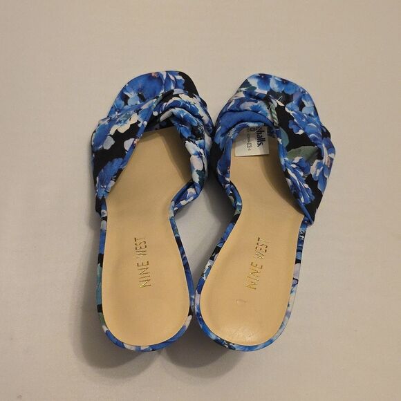BRAND NEW NINE  WEST FLORAL  EMBELLISHMENT SQUARE OPEN TOE WEDGE SANDALS… - Picture 6 of 16